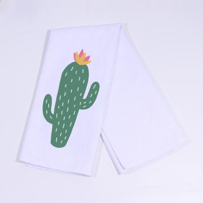 China HOSHOM Tea Towel Sublimation Love Dish Towel Viable Custom Wholesale Price Logo Tea Towel Cactus Waffle for sale