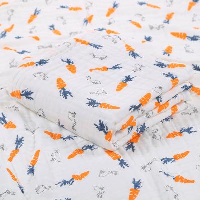 China HOSHOM Sustainable Carrot Cotton White Gauze Blanket Baby Muslin Blanket Bath Towel Digital Printing No MOQ for sale