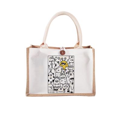 China HOSHOM Eco PORTABLE Custom Printed Jute Tote Bag Tote Shopping Bag Custom Cute Cartoon Design for sale