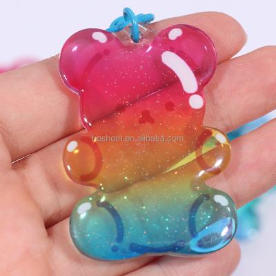 China Promotion Gift Custom Gummy Bear Key Chain Acrylic Clear / Souvenir Glitter Epxoy Key Chain Laser Cut Acrylic Charm For Gifts for sale