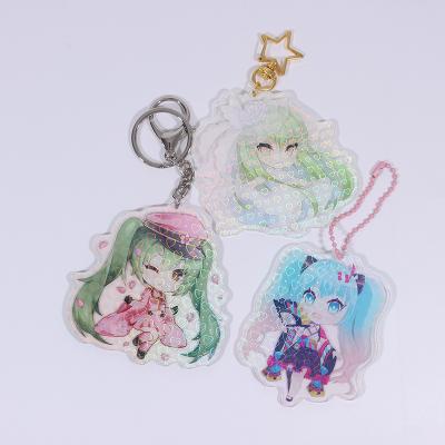 China Promotion Gift/Souvenir NO MOQ Eco-friendly Factory Custom Acrylic Heart Holographic Anime Key Chain Acrylic Charms for sale