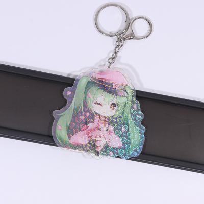 China Promotion Gift / Souvenir Double Side Printed Charm Custom Anime Acrylic Key Chain With Glitter Epoxy Heart Hologram for sale