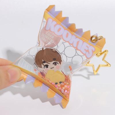 China Wholesale Cute Promotion Gift/Souvenir Cartoon Shaker Keychain Custom Print Candy Bag Keychains With Glitter for sale