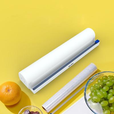 China Kitchen Fresh Food Vegetable Fruit Sustainable Plastic Cling Film Cutter Packing Dispenser Convenient Sliding Knife for sale