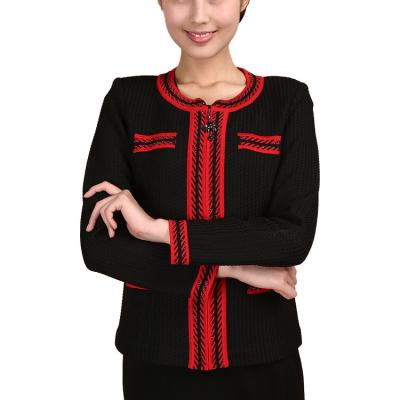 China Plussize/Manufacturer Direct Women's Black and Red Quilted Jacket Dry Cleaning Breathable/Comfortable/Soft/Office Knitwear Cardigan for sale