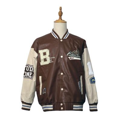 China Order My Loose Retro Street Leather Jacket Casual Brown Baseball Uniform Breathable Custom Design And OEM Support for sale