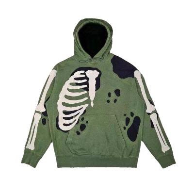 China Skeleton Streets Men's Skeleton High Street Anti-wrinkle Simple Custom Small American Patchwork Pattern Hoodie for sale