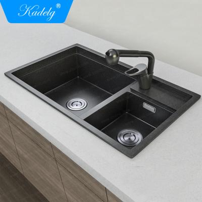 China Without Faucet Undermount Granite Sink Black Double Bowl Kitchen Sink for sale