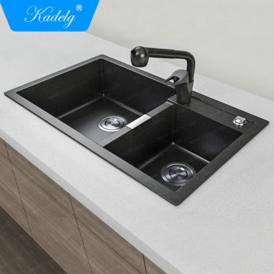 China Without Faucet Wholesale Large Discount Apartment Size Quartz Double Rectangular Kitchen Sinks for sale