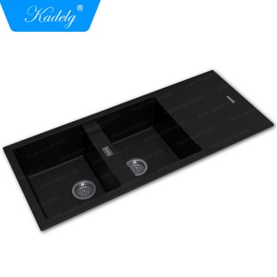 China Without Faucet Granite Kitchen Sink Quartz Sink Black Sink With Drainer for sale