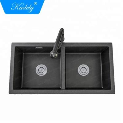 China Faucetless 31 Inch Luxury Heat Resistant Granite Double Undermount Kitchen Sink for sale