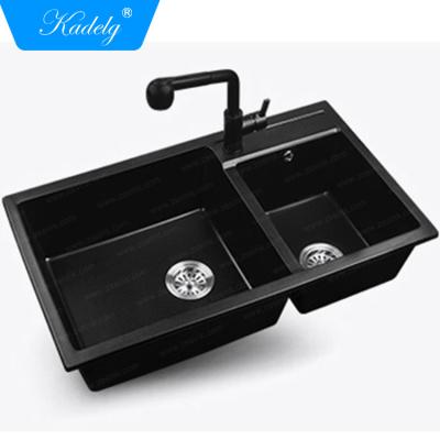 China Without Faucet Kitchen Sink Black Onyx Granite Artificial Marble Double Deep Sinks for sale