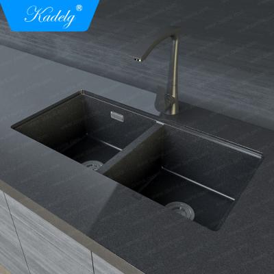 China Without Faucet Black Granite Kitchen Sink Double Sink Double Sink Bowl for sale