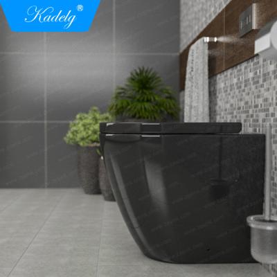 China Low MOQ Black Ceramic Rimless Floor Standing Concealed Cistern Toilet Set for sale