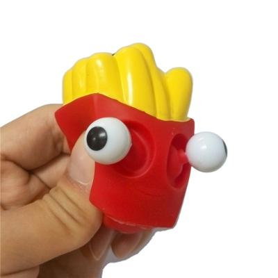 China Cartoon Toy Cute Eye Squeeze Key Chain 3d Key Chain French Fries Toy Squeeze Key Chain PVC Noise Plastic Soft Gift for sale