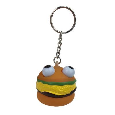 China Snap Button Toy Simulation Food Hamburger Design Toy Customized Cartoon Squeeze Eyes Keychains for sale