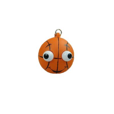 China Cartoon Toy Mini Squeeze Eyes Pop Sport 3D Game Basketball Shape Key Chain Key Ring For Promotional Gifts for sale