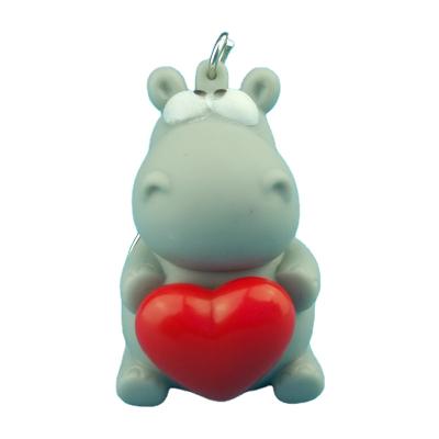 China 3d hippo items heartbeat promotional plastic keychains soft heart snap hippopotamus pvc keychains for sale