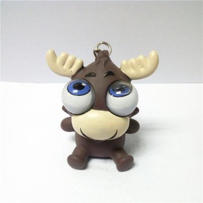 China Promotional Elks Eyes Liquids 3d Eyes Plastic Moose Keychains Custom Rolling Rubber Keychains for sale