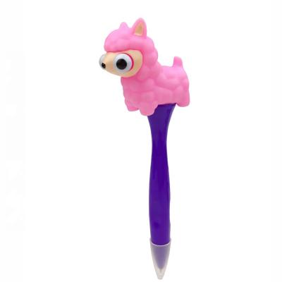 China Promotional PVC Toy Novelty Plastic Snap Button Pen Cartoon Alpaca Llama Eye for sale