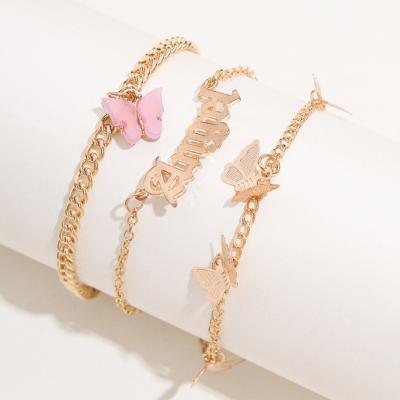 China Other JK0302 Fashion Butterfly Multilayer Cute Anklets For Women Gold Bohemian Simple Color Women Ankle Chain Anklet Bracelet On Leg for sale