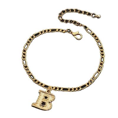 China Real gold plating stainless steel anklet chain casual/sporty initial anklet JK0523 for women jewelry initial letter barefoot anklet for sale