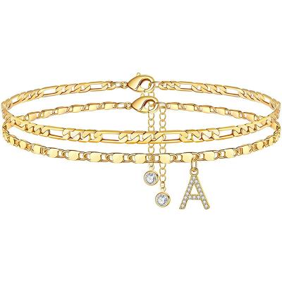 China Other Hot Selling 2021 Initial Anklet Chain 2021 Gold Double Layer Anklet Bracelet Stainless Steel Letter Anklets JK0520 For Women for sale