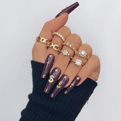 China CLASSIC 7 Pcs / Set Gold Plated Alloy Rhinestone Finger Rings Set Knuckle Rings Set For WomenJewelry JK0314 for sale