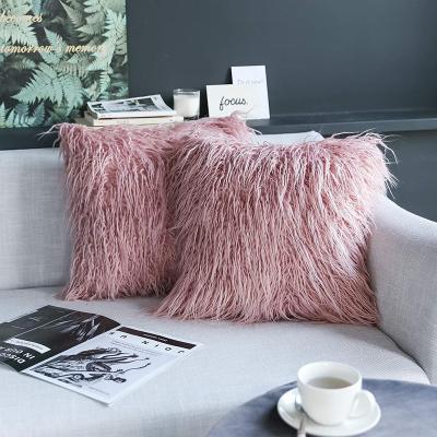 China Luxury Long Wool Faux Fur Cushion Cover Super Soft Anti-bacteria Plush Sheepskin Sheepskin Pillow Case Cushion Cover For Sofa Couch Bedroom for sale