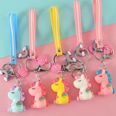 China Plastic Cute Rainbow Shell Pony Unicorn Key Chain PVC Animal Keychains Gift For Women Girls Bag Figure Charms Pendant Key Ring for sale