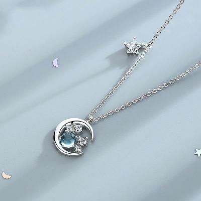 China Moonstone Star Moon Necklace Sky Blue Stars Necklace Female Magic Love Pendant Valentine's Day Gift for sale