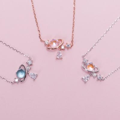 China Aurora Water Drop Star Moon Clavicle Necklace Cute Heart Chain Sweet Girl Student Necklace for sale