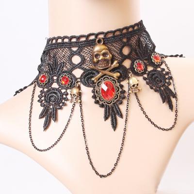 China Other Halloween Gothic Jewelry Lace Up Necklace For Women Nightmare Before Christmas Black Layered Necklace for sale