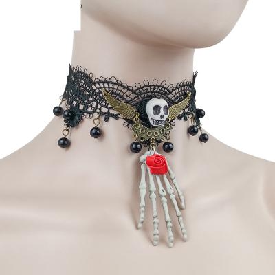 China Other Halloween Gothic Jewelry Lace Up Necklace For Women Nightmare Before Christmas Black Layered Necklace for sale