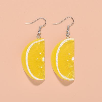 China Other orange resin stereo lemon earrings employee earrings long jewelry for girls and boys fashion summer fruit gifts wholesale for sale