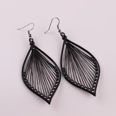 China Other Handmade Geometric Leaf Wire Charm Black Earring Long Leaf Drop Earring For Women Wedding Party Valentine Gift Jewelry for sale