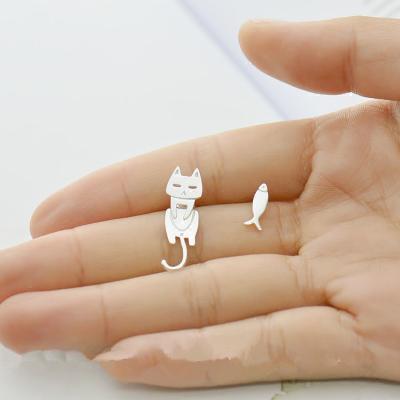 China Other Fashion Cat Fish Asymmetric Drop Earrings For Women Feline Silver Color Ladies Earrings Jewelry for sale