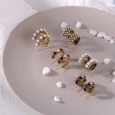 China Other new arrival rhinestone and pearl circle earrings for women vintage small earrings 5 ​​high quality style for choose for sale