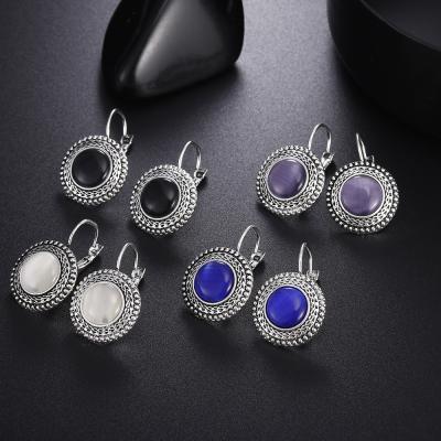 China Other Fashion Boho Drop Earrings Big For Women Round Tibetan Silver Opal Bohemian Long Earrings Jewelry Vintage Cut Out Jewelry for sale