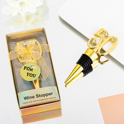 China 50th Alloy Wine Wedding Favors 60th Bottle Wine Stopper Gift For Wedding Reception Gifts and 40th Anniversary Bottle Stoppers for sale