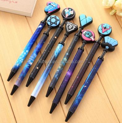 China office & Beautiful school pen plastic ballpoint pen with funny head and galaxy image for sale