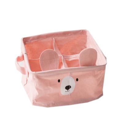 China Bear Viable Waterproof Cotton 4 Grid Ear Storage Box Debris Basket Home Canvas Living Storage Underwear Socks for sale