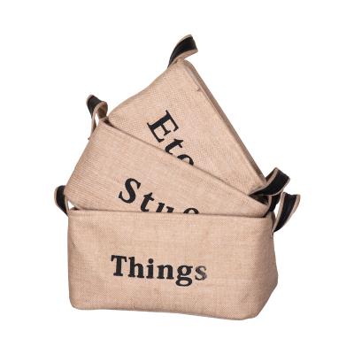 China New Product Office Sundries Stain Storage Box Jute Storage Viable Canvas Basket Clothes Closet Storage Basket for sale