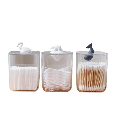 China Transparent Freshness Keeping Desktop Stationery Dovetail Clip Storage Box Animal Candy With Lid Cotton Box Cotton Swab Desktop Box for sale