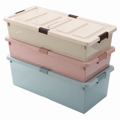 China Bed Minimalist Storage Box Toy Finishing Plastic Storage Box Large Flat Covered Clothes Stitch Storage Box Wholesale Space Saving for sale