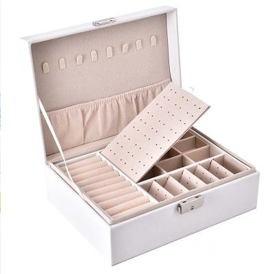 China OEM / ODM New Fashion Recyclable Simple Wood Double Lock Leather Jewelry Organizer Box for sale