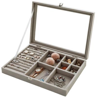 China OEM/ODM Recyclable Luxury Earring Organizer Box Storage Flannelette Box Ring Jewelry Display Box With Accessory Window for sale