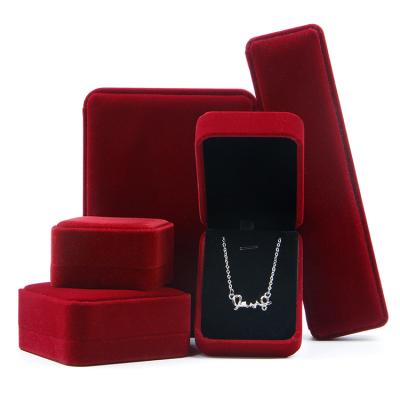 China Recyclable Luxury Jewelry Color Box Custom Logo Printed Velvet Red Jewelry Packaging Box for sale