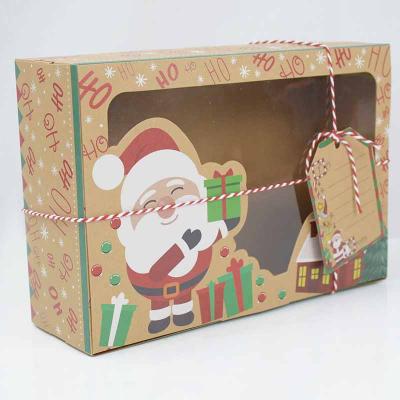 China Recycled Materials PVC Window Christmas Candy Cookie Box Cake Bread Muffin Gingerbread Wrapping Paper Gift Announcement Box 12PCS Set Santa Christmas Box for sale