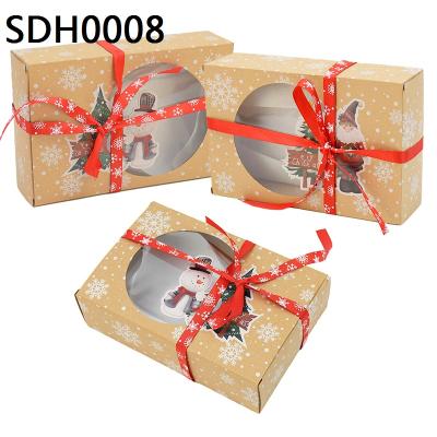 China New European Recyclable Kraft Paper Box PVC Christmas Window Cookies Packaging Box Kraft Paper Candy Large Christmas Gift Announcement Box for sale